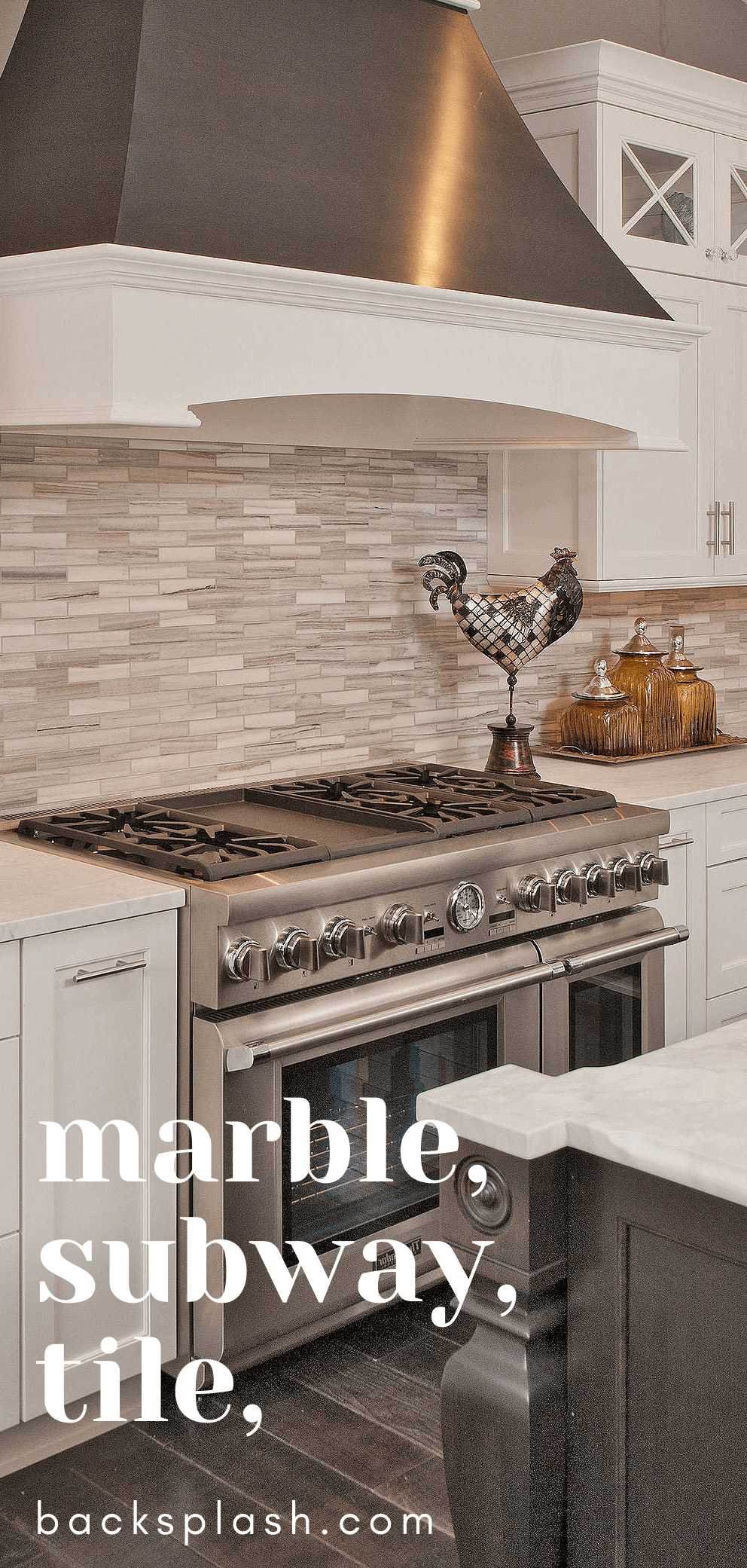White Kitchen with Modern White Gray Marble Kitchen Backsplash Tile BA1034