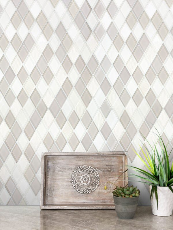 Beige Glass Rhomboid Design Kitchen Backsplash Tile