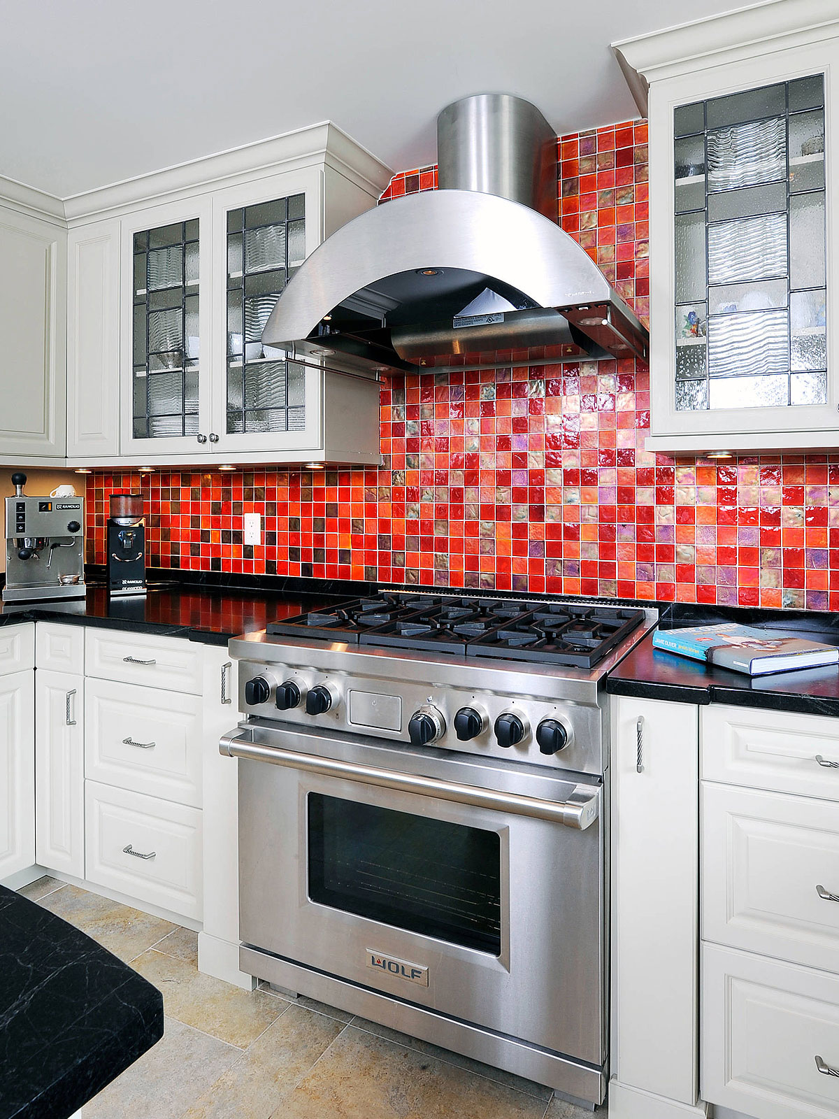 Black Countertop Red Kitchen Backsplash Tile