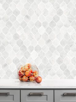 White Gray Marble Backsplash Tile Gray Kitchen Cabinet BA630112