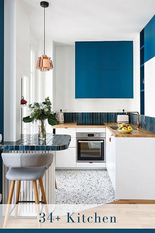 Blue and White Kitchen Cabinets