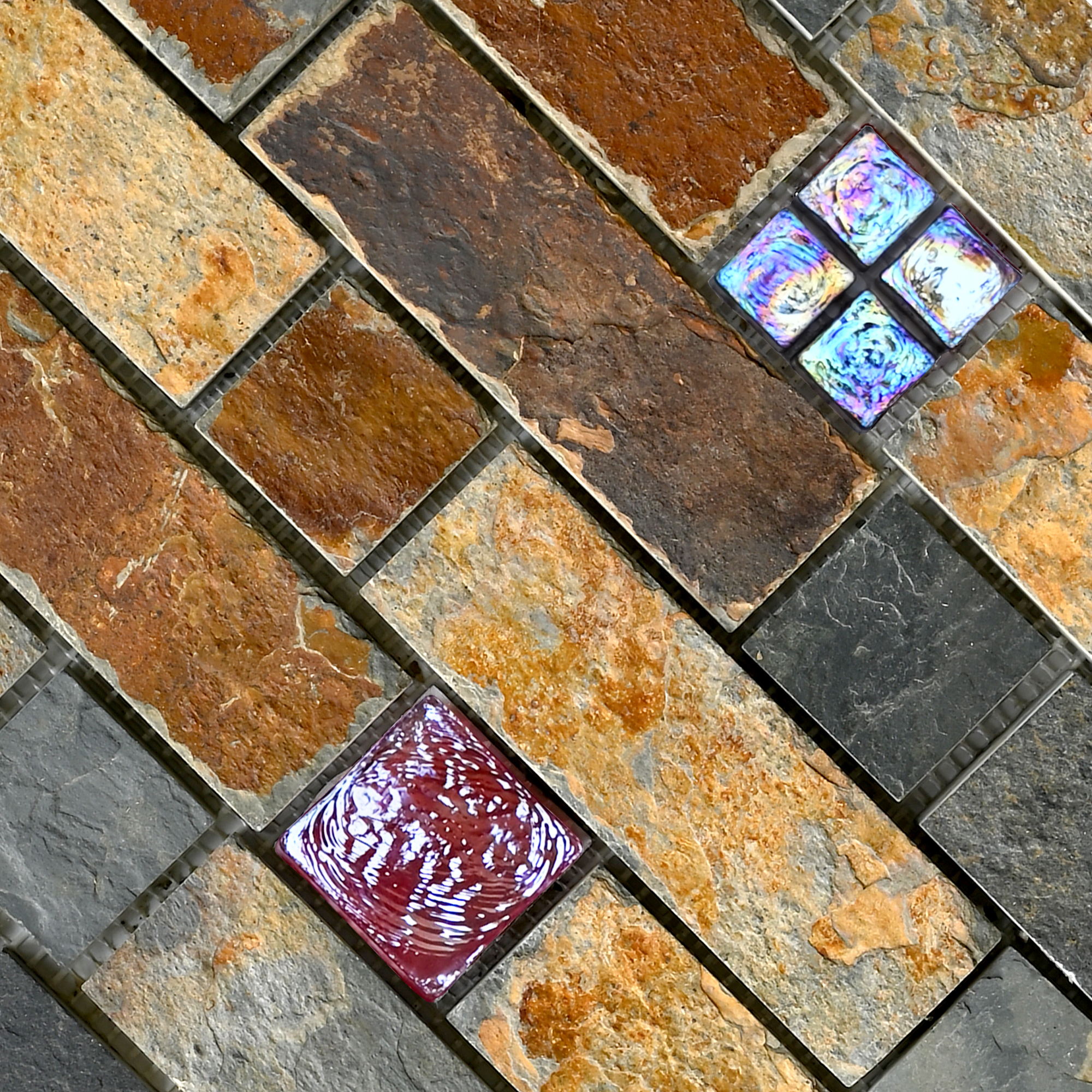 Rustic slate stone glass backsplash mosaic tile 1