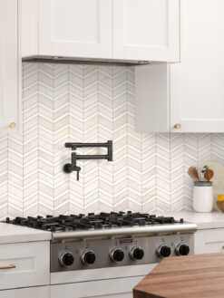 Beige Cabinet White Gray Gold Chevron Marble Tile BA6311