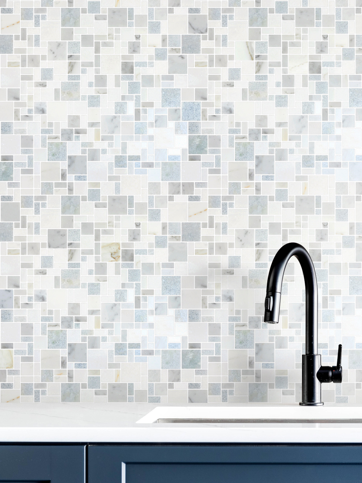 Blue White Marble Mosaic Backsplash Tile BA7001 1