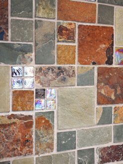 Burgundy glass and slate mosaic backsplash tile BA1027 12