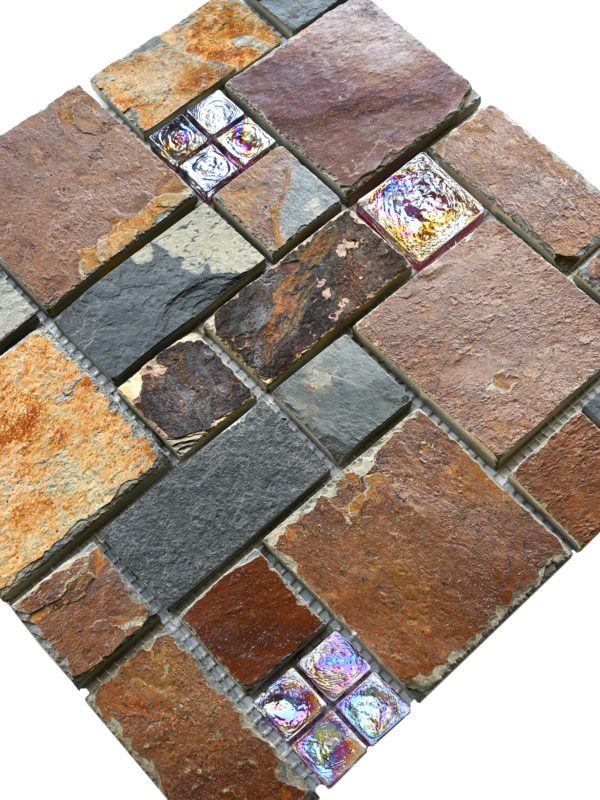 Burgundy glass and slate mosaic backsplash tile BA1027 2