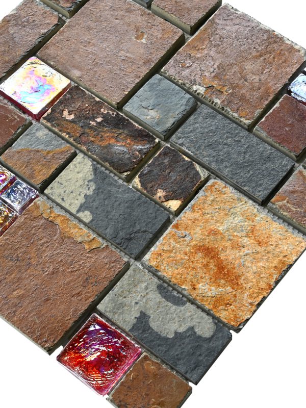 Burgundy glass and slate mosaic backsplash tile BA1027 3