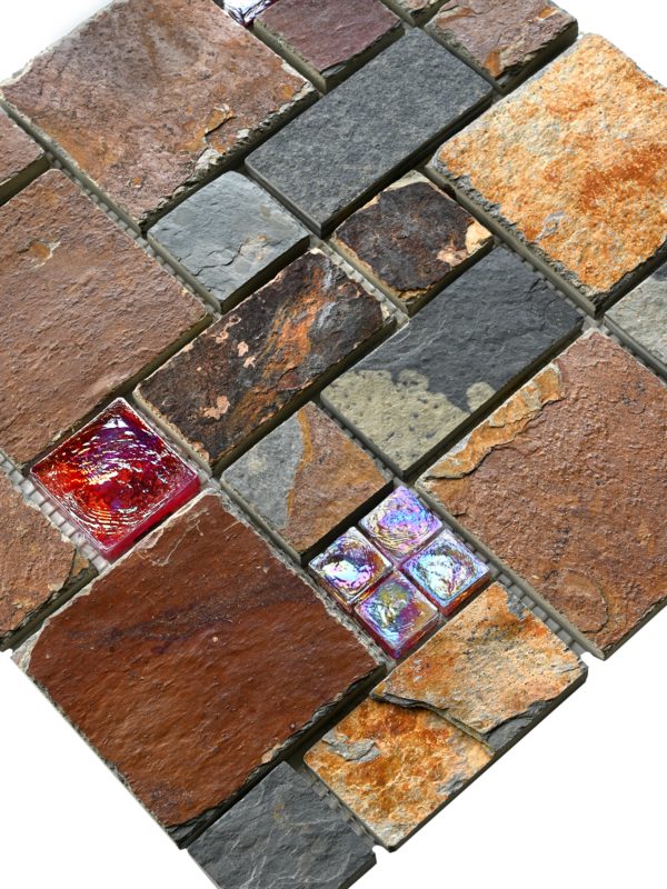 Burgundy glass and slate mosaic backsplash tile BA1027 4