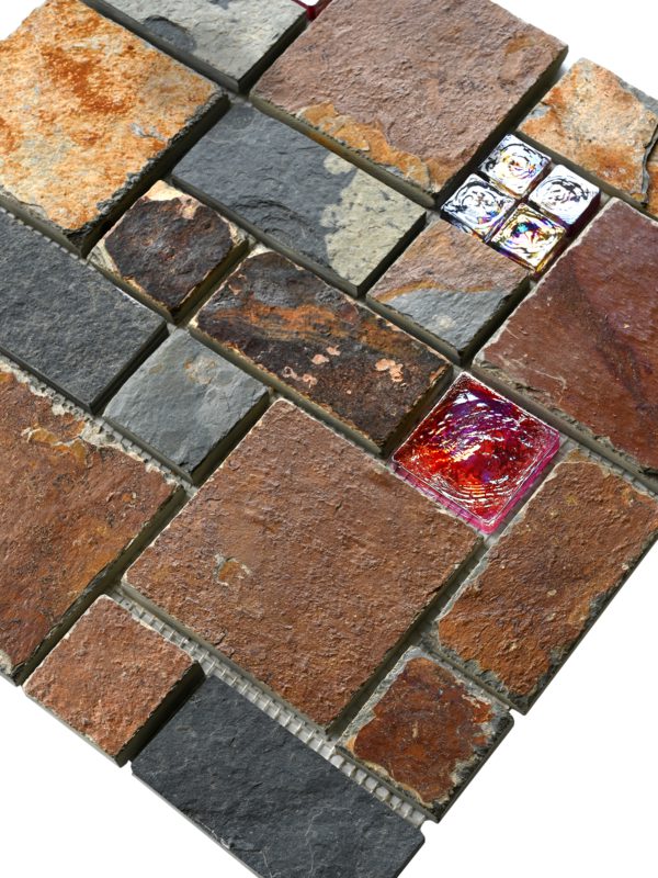 Burgundy glass and slate mosaic backsplash tile BA1027 5