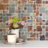 Rustic rusty brown slate stone mosaic tile backsplash BA1064