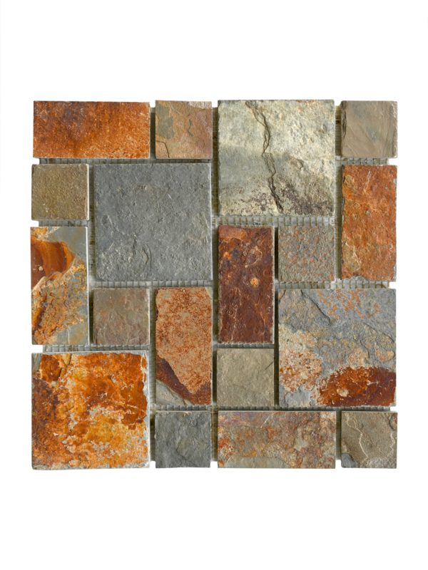 Rustic rusty brown slate stone mosaic tile backsplash BA1064 5