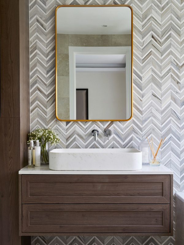 Modern Chevron White Gray Brown Marble Mosaic Bathroom Vanity BA6320 2