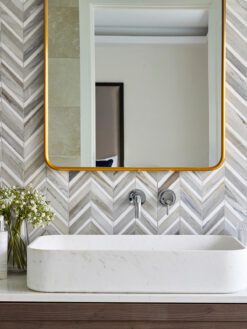 Modern Chevron White Gray Brown Marble Mosaic Bathroom Vanity BA6320