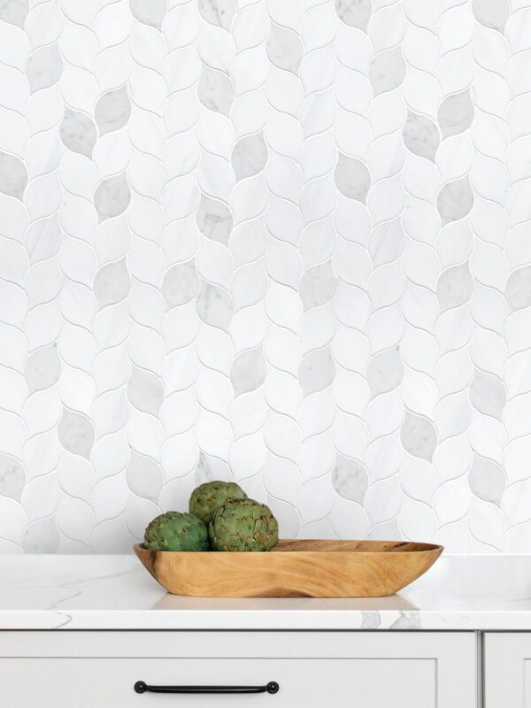 White Gray Marble Leaf Mosaic Backsplash Tile BA6316