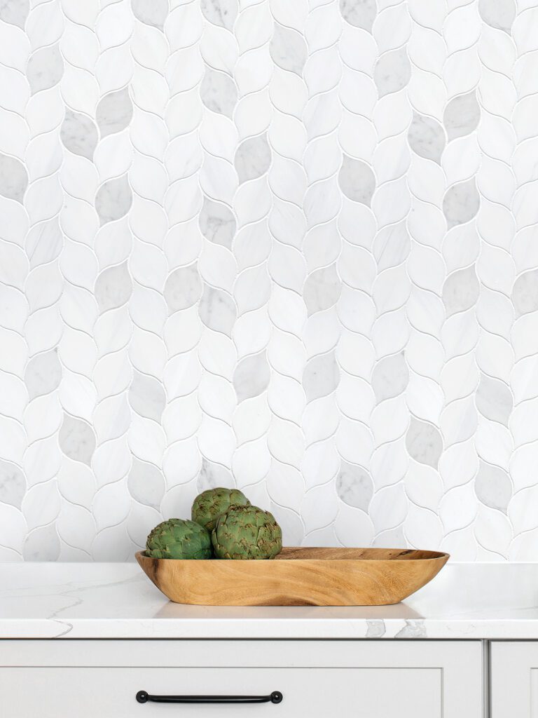 White Gray Marble Leaf Mosaic Backsplash Tile
