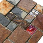 Rusty Brown & Gray Slate Stone mixed with Burgundy Glass Tiles