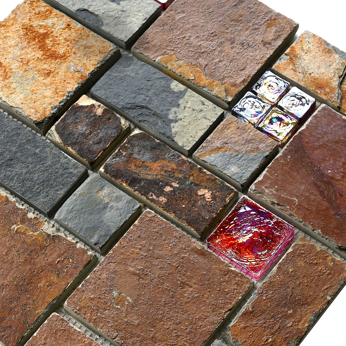 Burgundy glass and slate mosaic backsplash tile BA1027 10