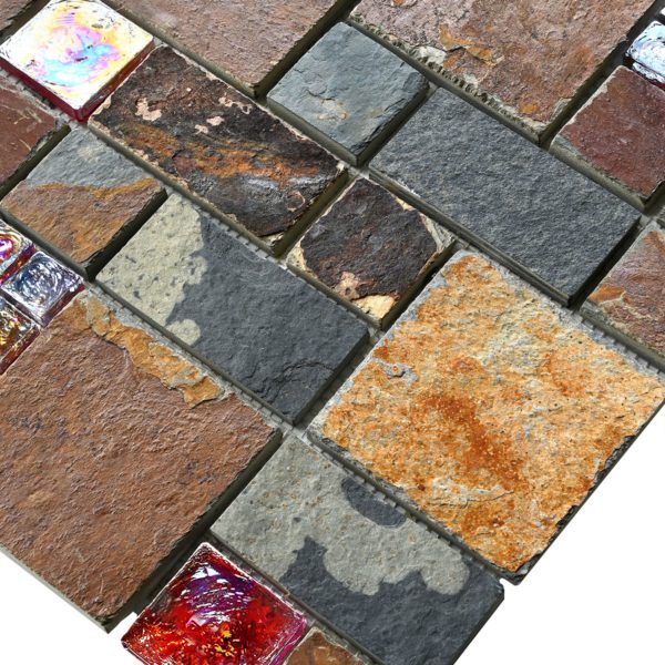 Burgundy glass and slate mosaic backsplash tile BA1027 11