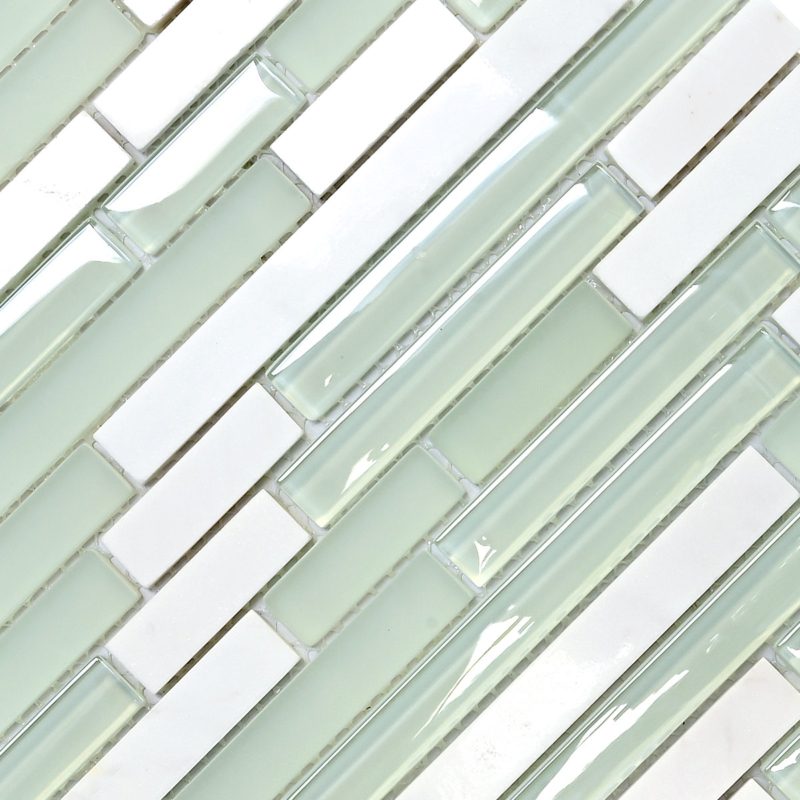 Greenish White tones Glass and Marble Mosaic Kitchen Backsplash tile