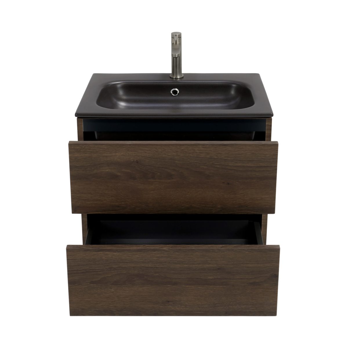 Modern Bathroom Vanity with Black Sink, Small, Floating, 24 inch , Brown Oak, Nameeks DERIN53