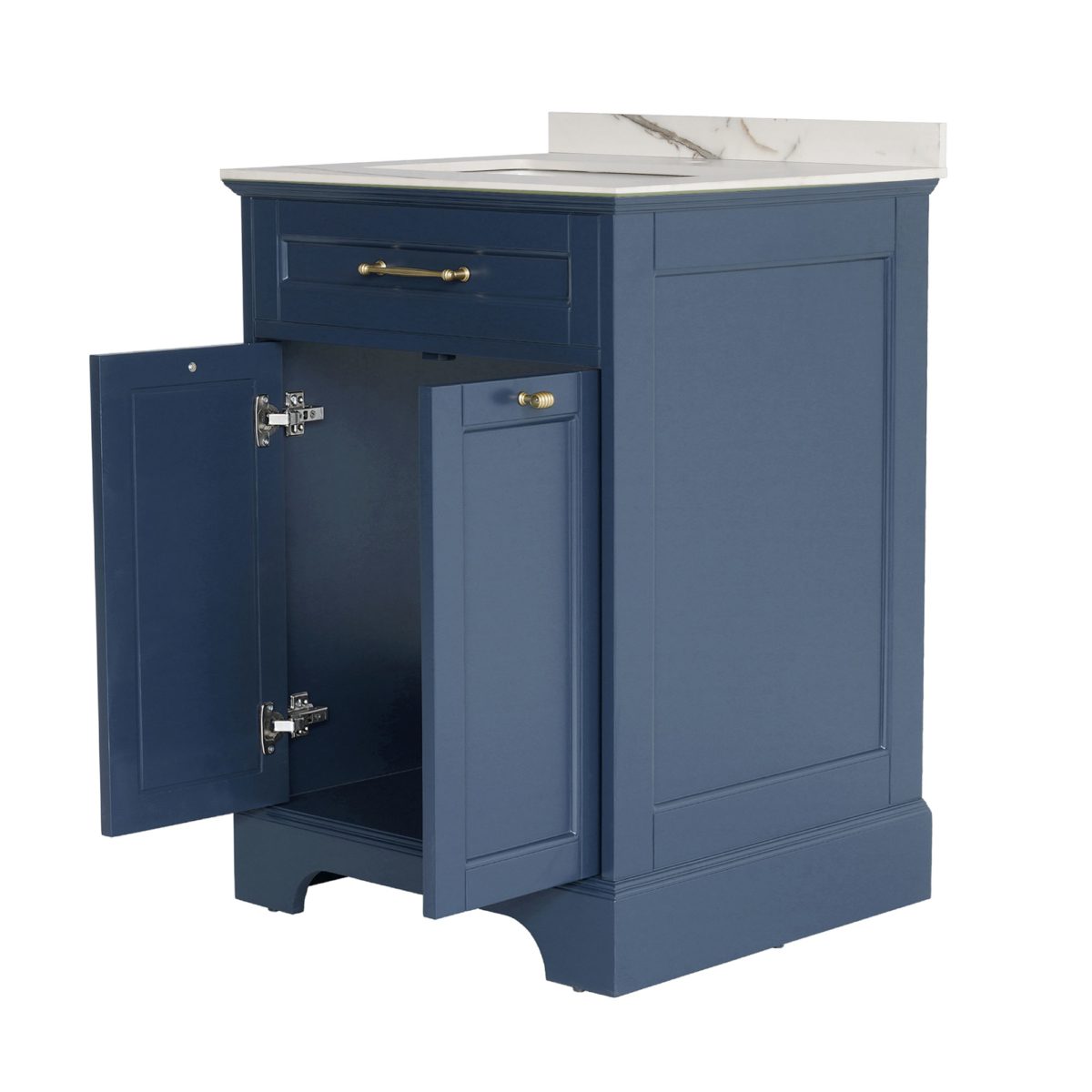 24 inch Navy Blue Single Sink Vanity Side View opendoor a