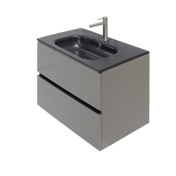 32 inch High Gloss Anthracite Single Sink Floating Vanity open door 4