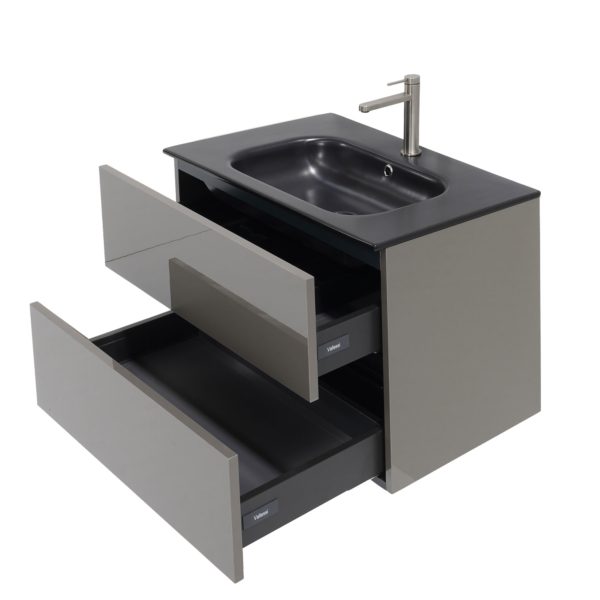 32 inch High Gloss Anthracite Single Sink Floating Vanity open door 6