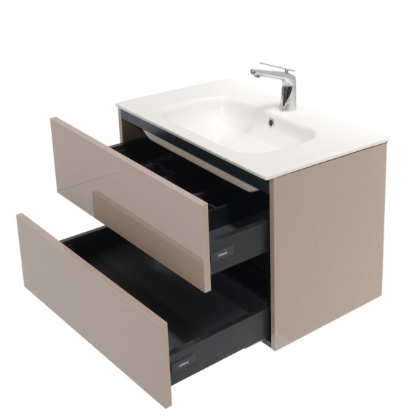 32 inch High Gloss Cappucino single sink floating vanity side view 6