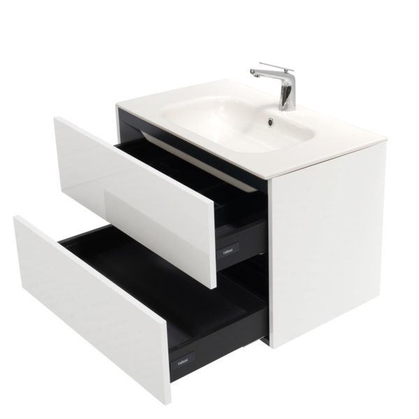 32 inch dark oak single sink floating vanity side view open door 1