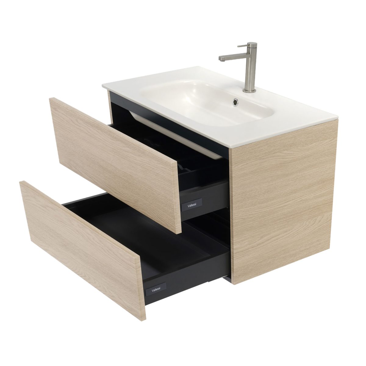 32 inch dark oak single sink floating vanity side view open door 5