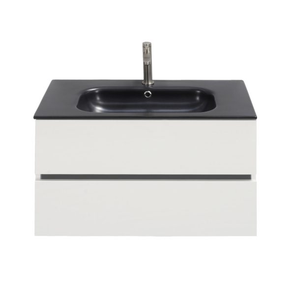 32 inch high gloss white single sink floating vanity black top 1