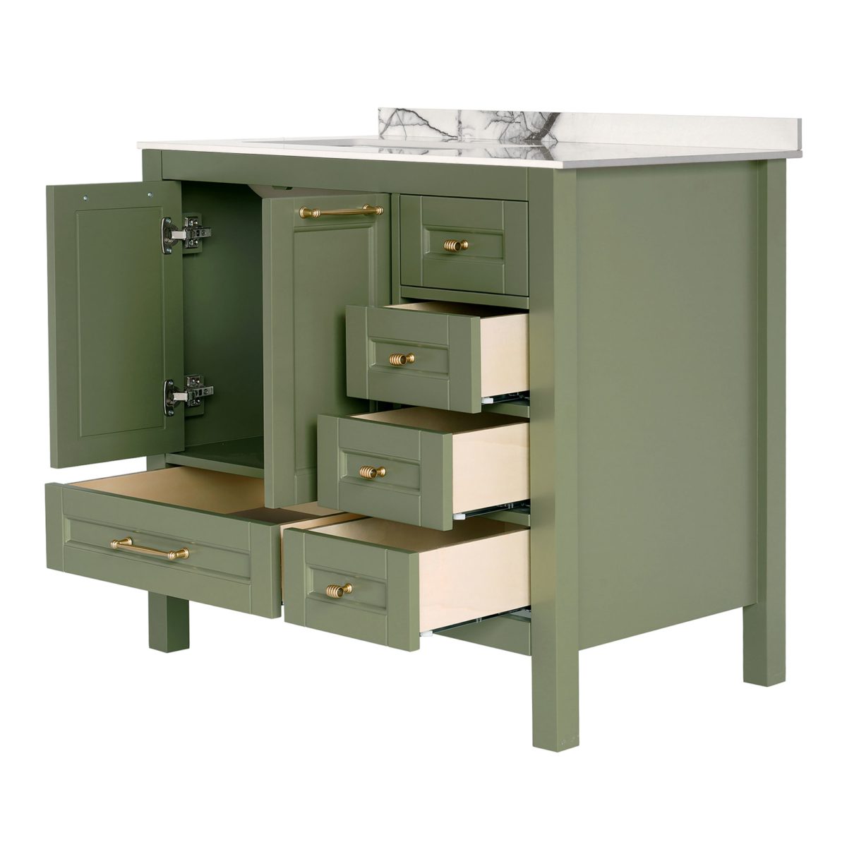 36 inch Green Single Sink Vanity Open Drawers a