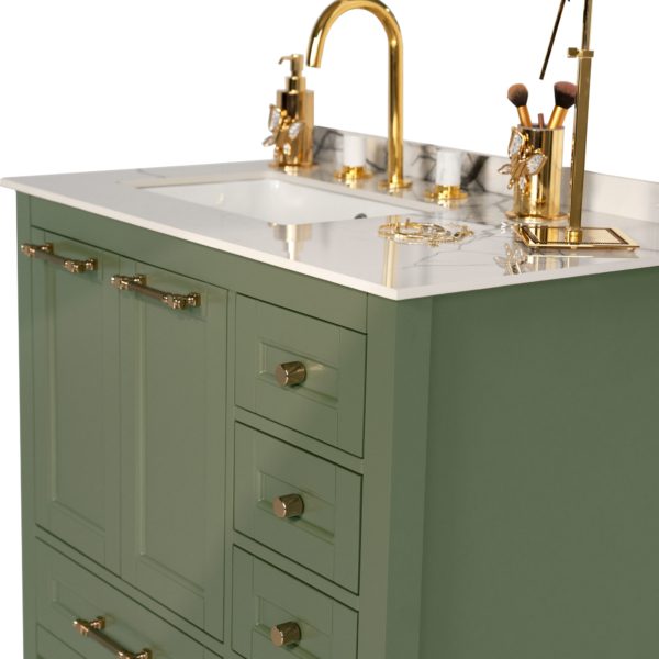 36 inch Green Single Sink Vanity with faucets a