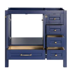 36 inch Navy Blue Vanity without porcelain top open drawer a