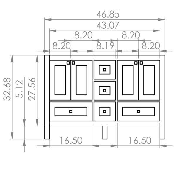 48 inch Double Sink Vanity Drawing 3