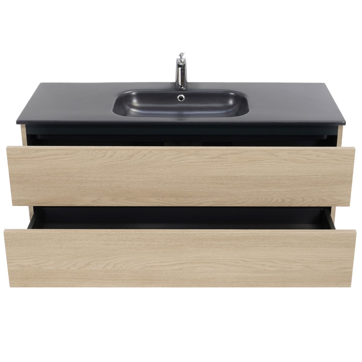 48 inch Light Oak Single Sink Floating Vanity Black Top 4