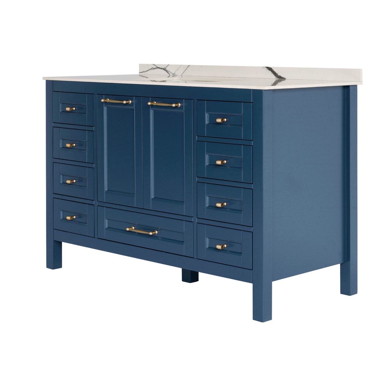 48 inch Navy Blue Single Sink Vanity Side View With Top a