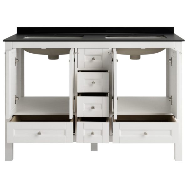 48 inch White Double Sink Vanity Open Drawer a
