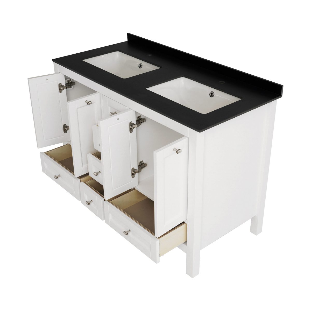 48 inch White Double Sink Vanity Side View Top View a