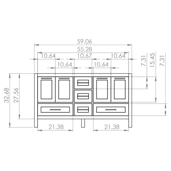 60 inch Double Sink Vanity Drawing 1