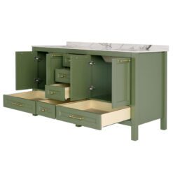 60 inch Green Double sink vanity sideview with open door a