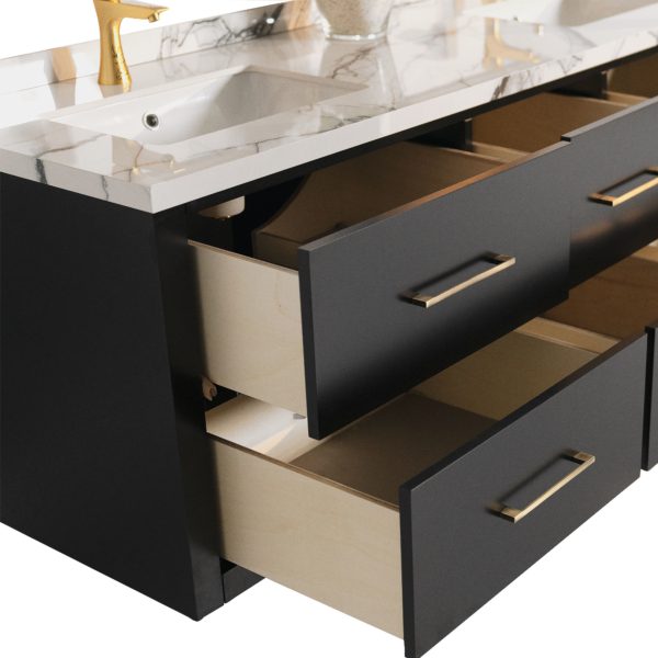 67 inch black bathroom vanity drawers details a