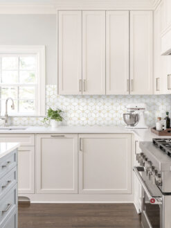 Beige Kitchen With Flower Marble Backsplash Tile BA6310