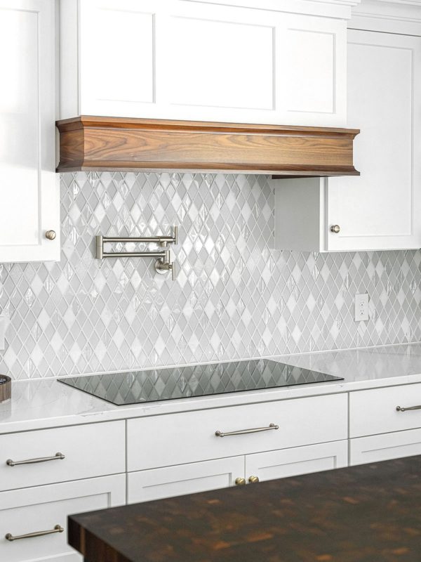 White Backsplash Tile ( WHITE DIAMONDS ) Unique Glass Backsplash Tile