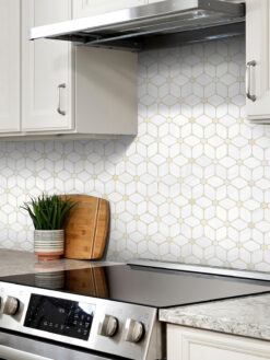 Light Gray Kitchen Cabinet with Flower Marble Backsplash Tile BA6310