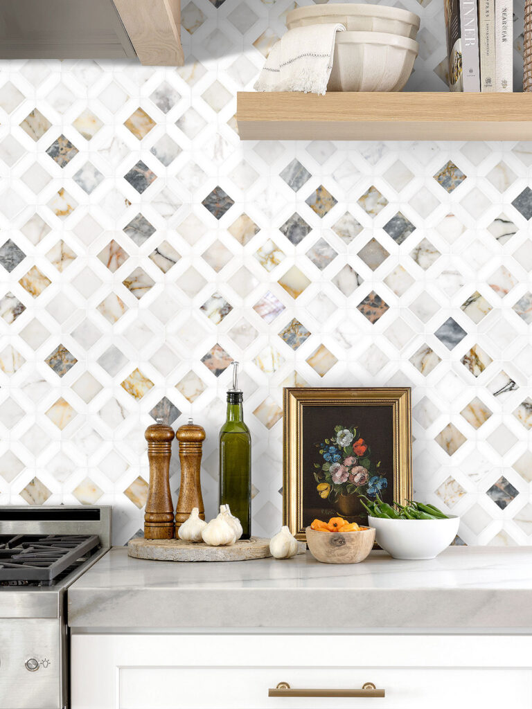 Multi Color Marble Diamond Mosaic Backsplash Tile