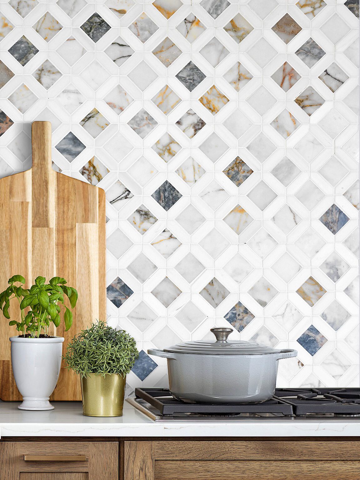 Multi Color Marble Diamond Mosaic Backsplash Tile