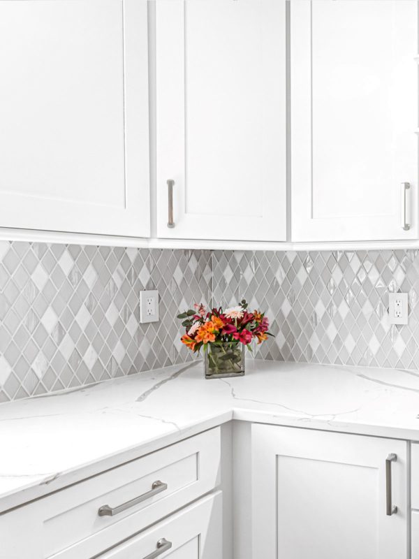 White Backsplash Tile ( WHITE DIAMONDS ) Unique Glass Backsplash Tile