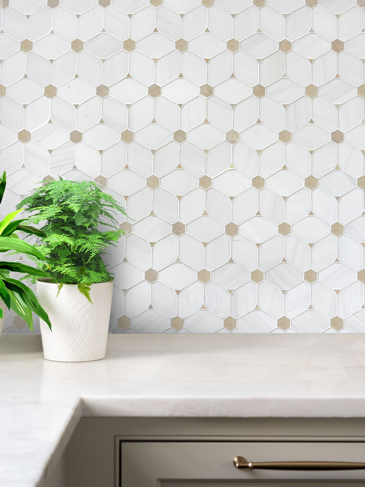 White Beige Marble Elegant Mosaic Backsplash Tile BA6310