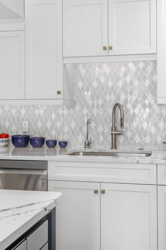 White Backsplash Tile ( White Diamonds ) Unique Glass Backsplash Tile